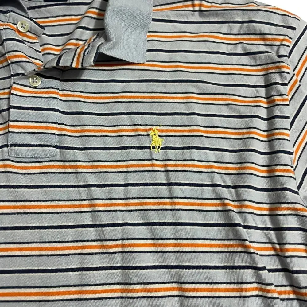 Polo By Ralph Lauren Mens Shirt Size XXL Blue Orange White Striped Polo Shirt